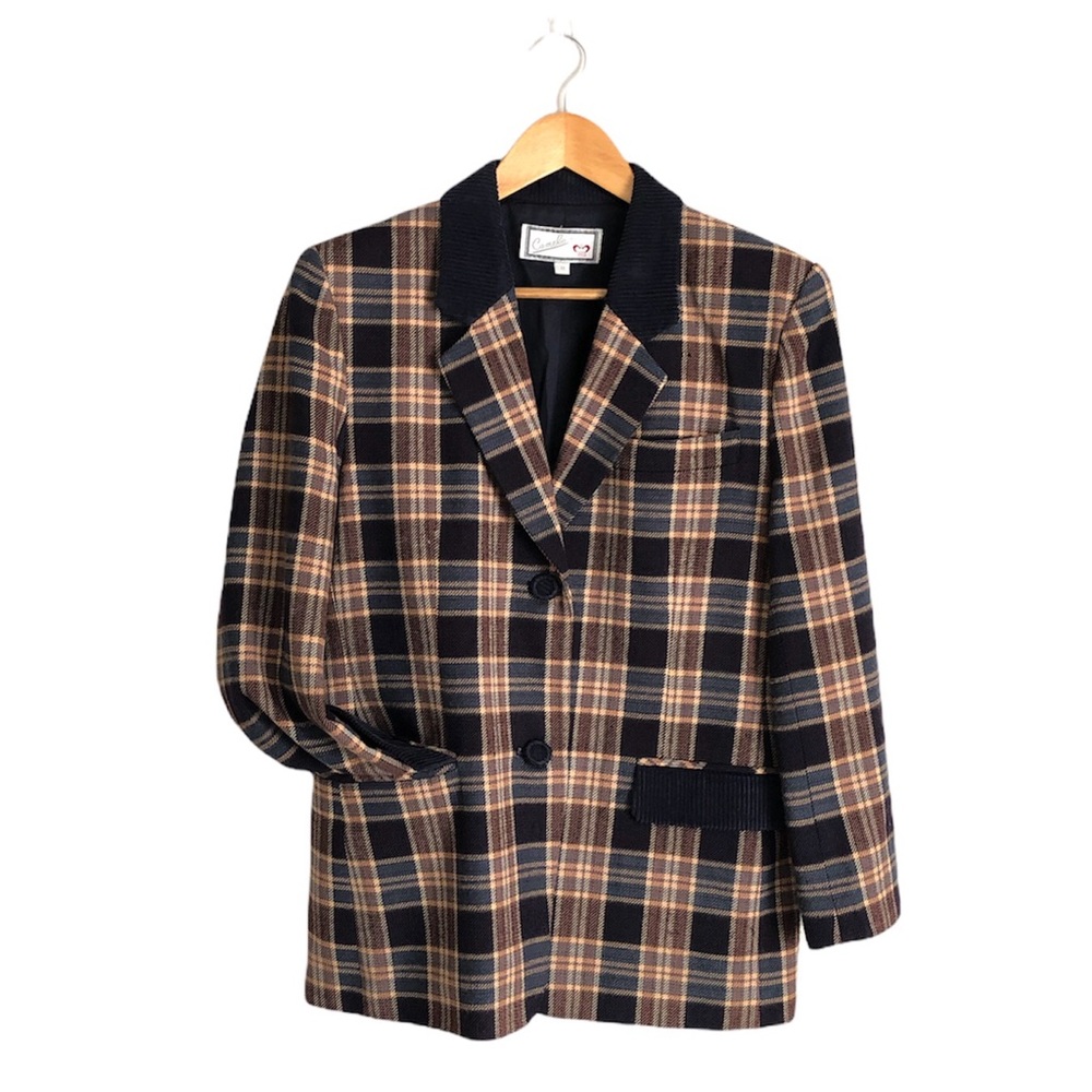 Vintage Oversize Plaid and Corduroy Blazer